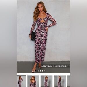 Vici Pink and Black Patterned Long Sleeve Dress